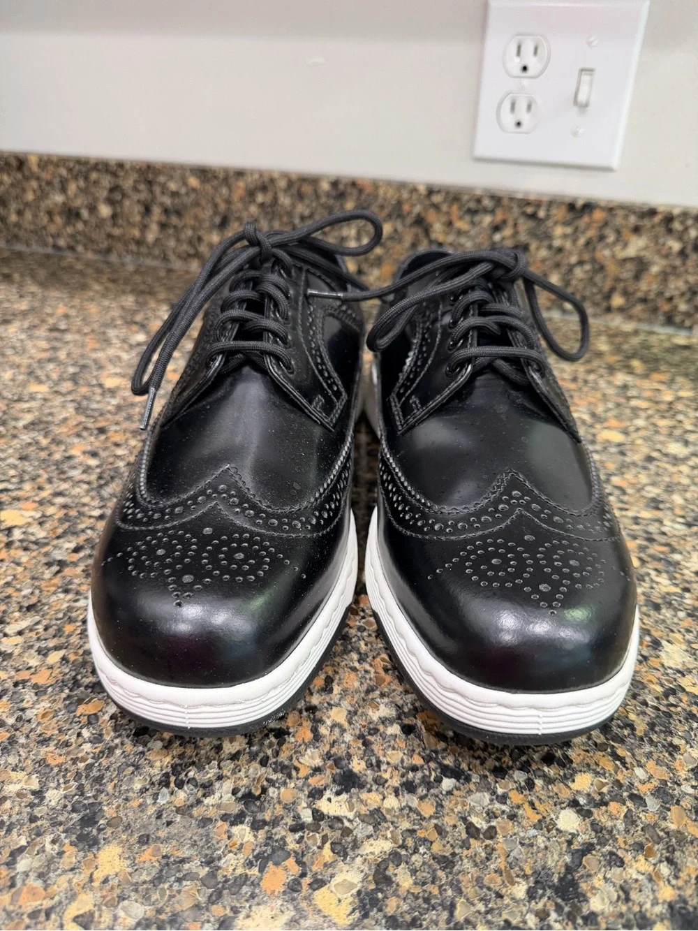 Classic Black Wingtip Derby with White Sole dr martens men’s 10